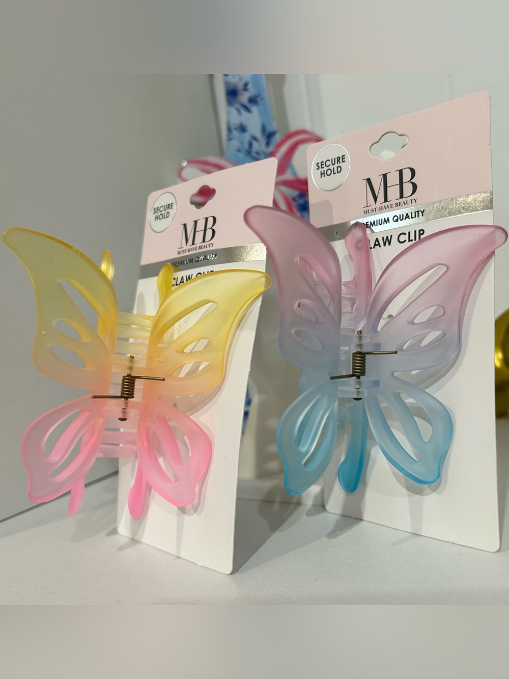 MB Just-Have Beauty Butterfly Claw Clip - Pastel Yellow/Pink & Blue/Purple (Set)